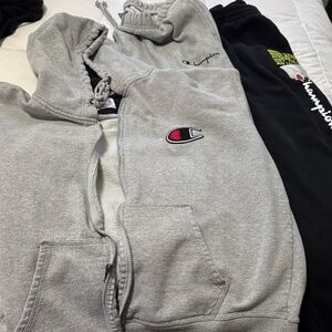 Champion Gray and Black Hoodie Set